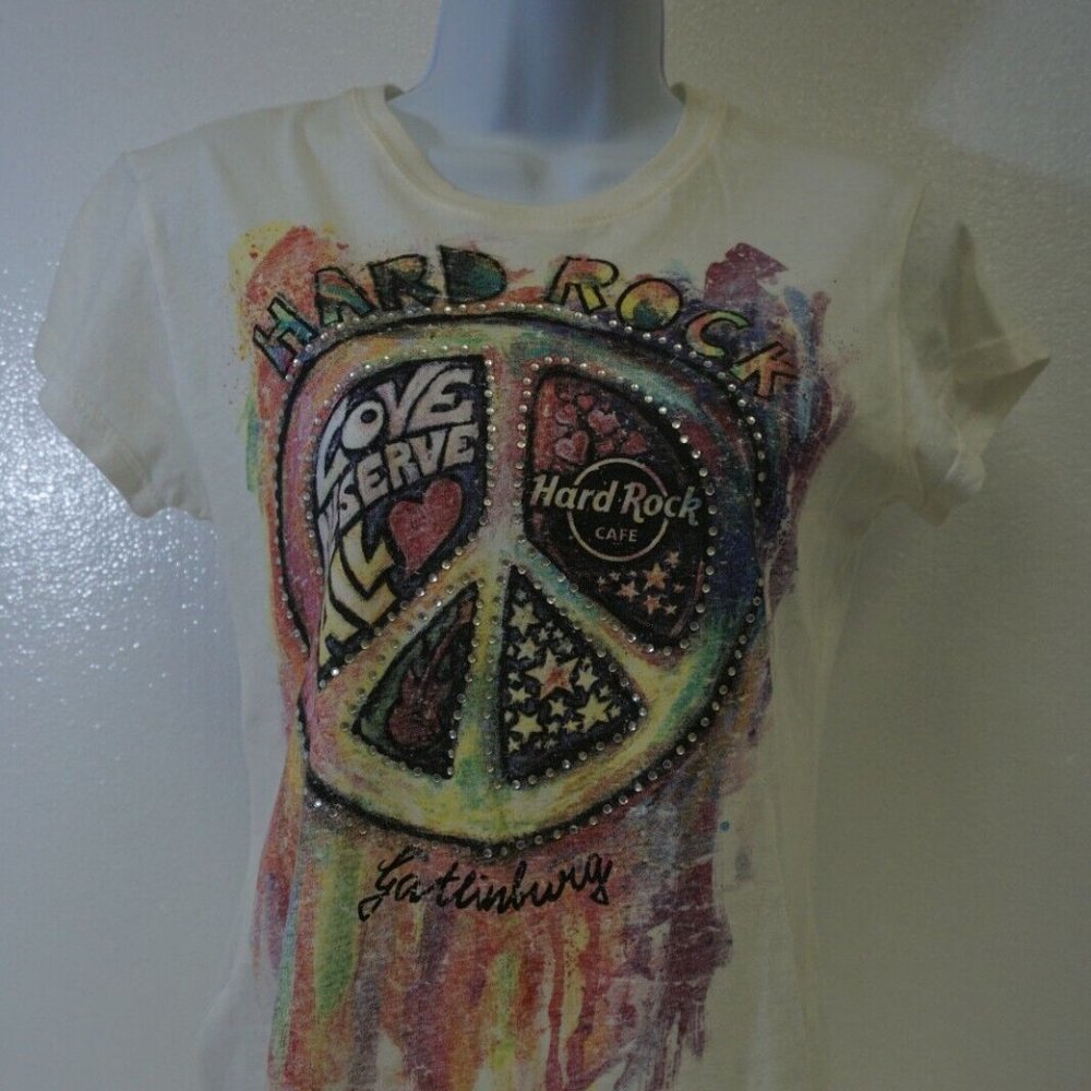 Hard Rock Cafe Gatlinburg Womens Size Small Cotton T-Shirt Top Peace Sign S